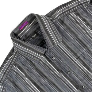 Paul Smith Shirt Mens 16.5 Black Gray Stripe‎ Long Sleeve Button Down Italy Made